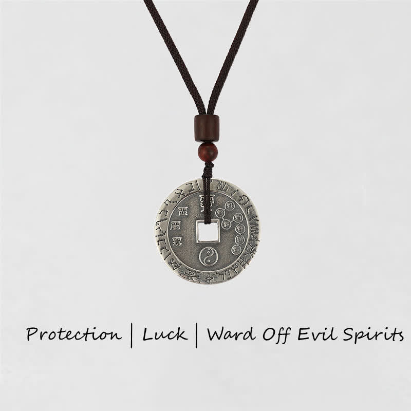 Handmade Sterling Silver & Copper Bagua Yin Yang Chinese Coin Pendant Necklace