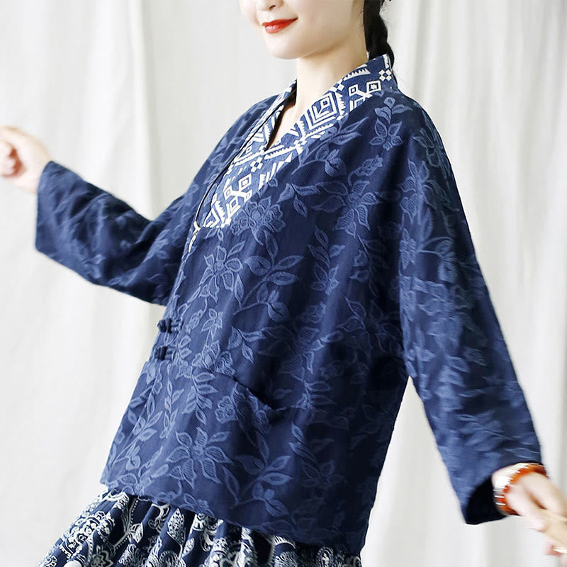 Cotton Jacquard V-Neck Mindful Meditation Jacket