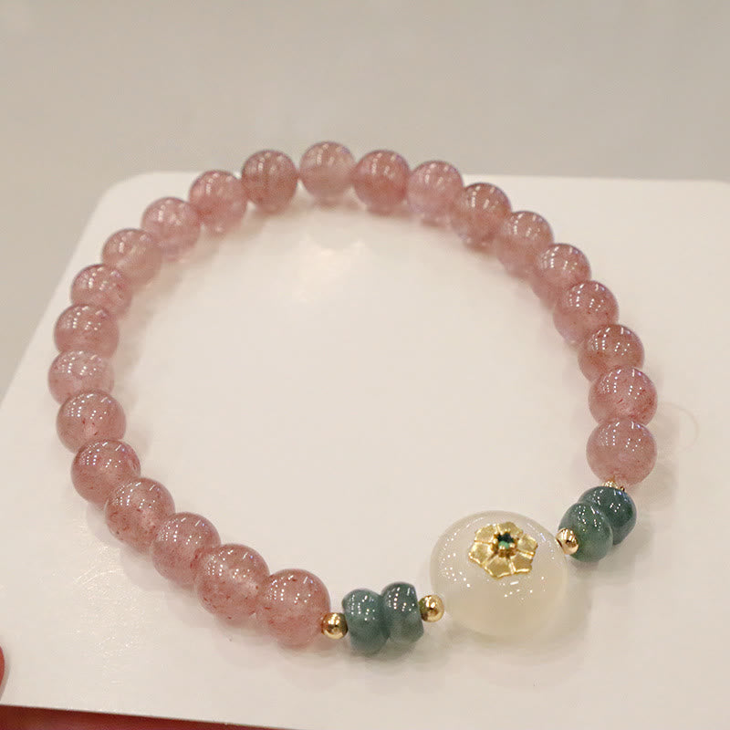 Natural Strawberry Quartz Chalcedony Jade Healing Bracelet