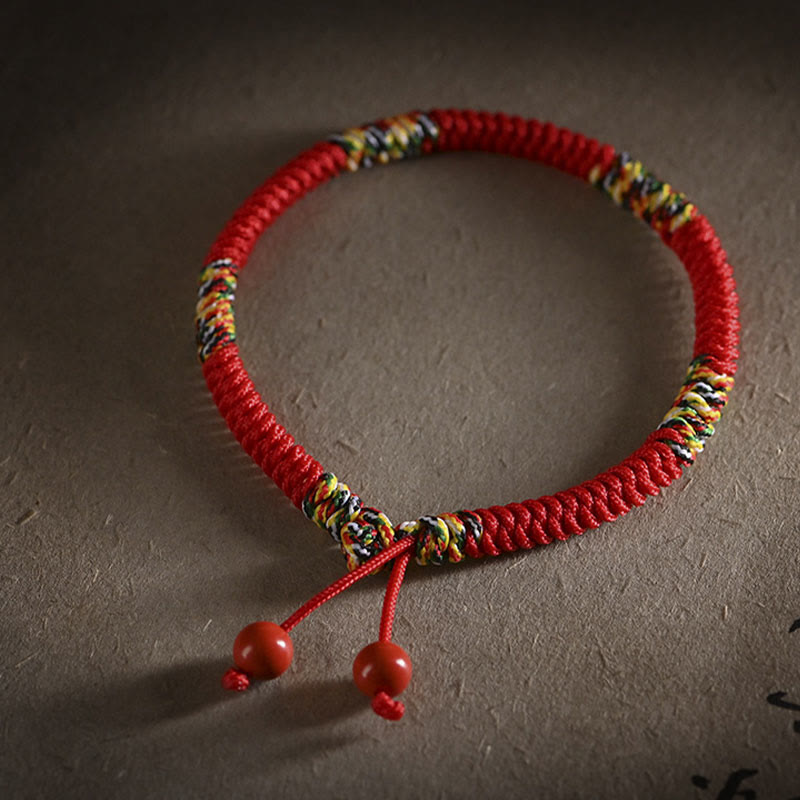 Vajra Knot Red String Bracelet with Cinnabar & Five Dhyani Buddhas Symbolism