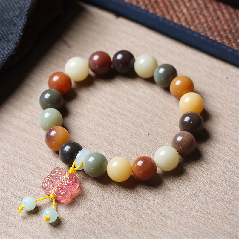 Natural Bodhi Seed and Gradient Liuli Glass Charm Serenity Bracelet
