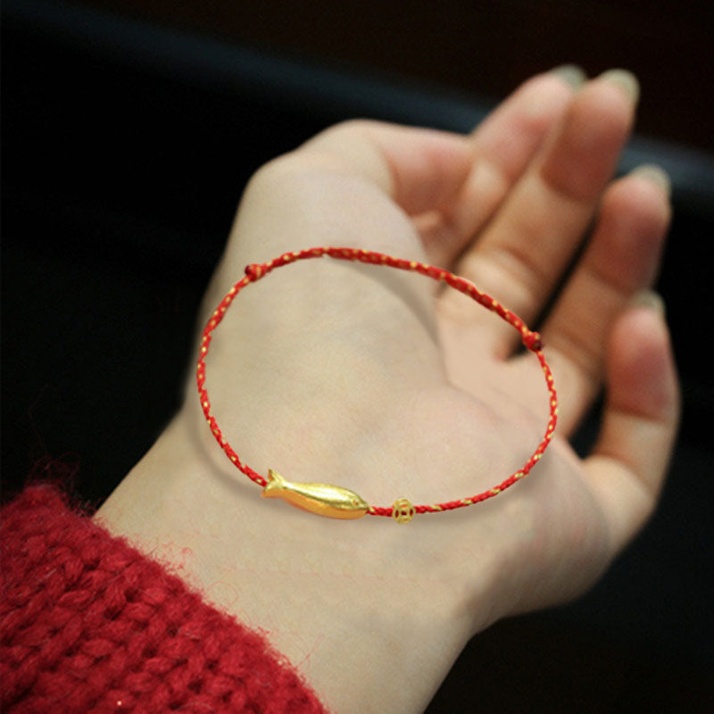 14K Gold Plated Koi Fish Red String Braided Bracelet