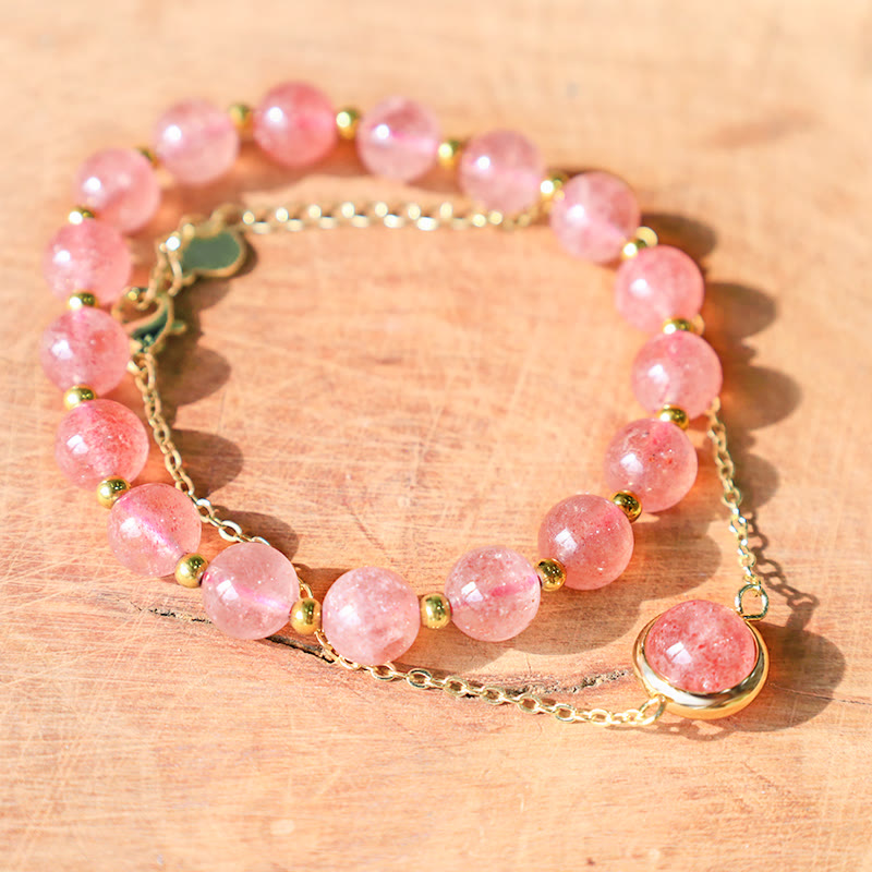 Sun Stone Strawberry Quartz Crystal Positive Bracelet