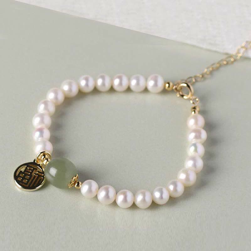 Natural Pearl Hetian Jade Happiness Healing Bead Bracelet
