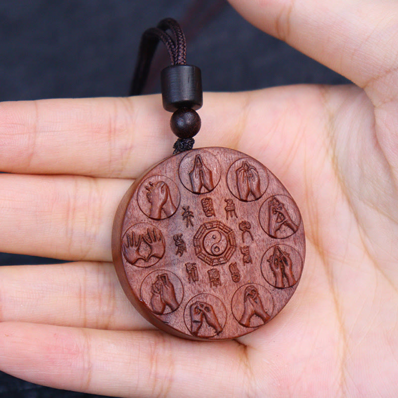 Lightning Struck Jujube Wood Yin Yang Bagua Mountain Ghosts Spend Money Protection Necklace Pendant