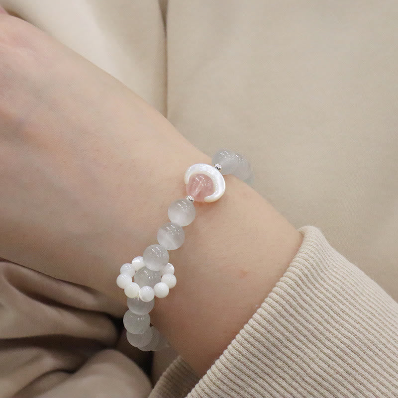925 Sterling Silver Crescent Moon Natural Gemstone Charm Bracelet