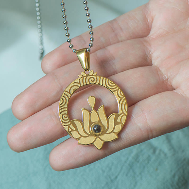 Lotus Titanium Steel Enlightenment Projection Shurangama Mantra Necklace Pendant