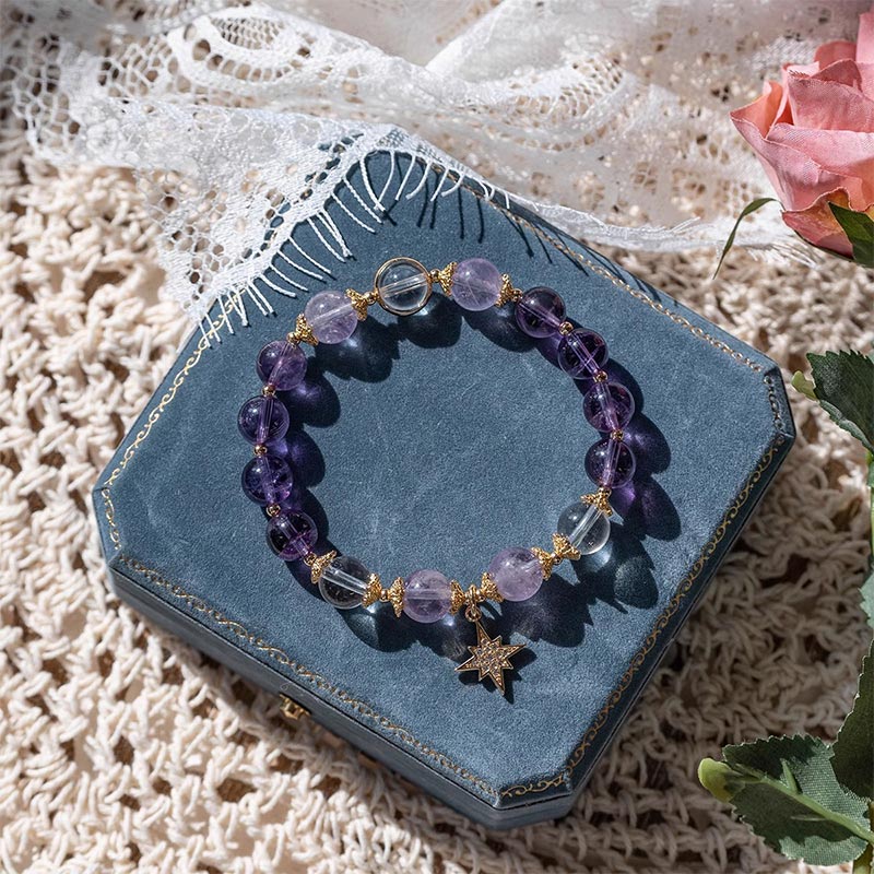 Natural Amethyst Inner Peace Healing Star Charm Bracelet
