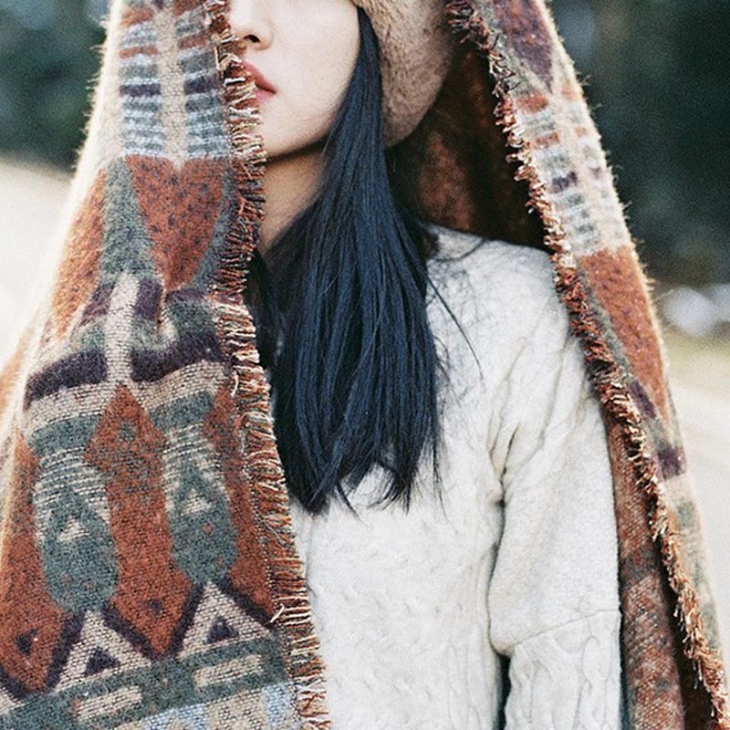 Tibetan Shawl Classic Geometry Pattern Winter Cozy Travel Scarf Wrap