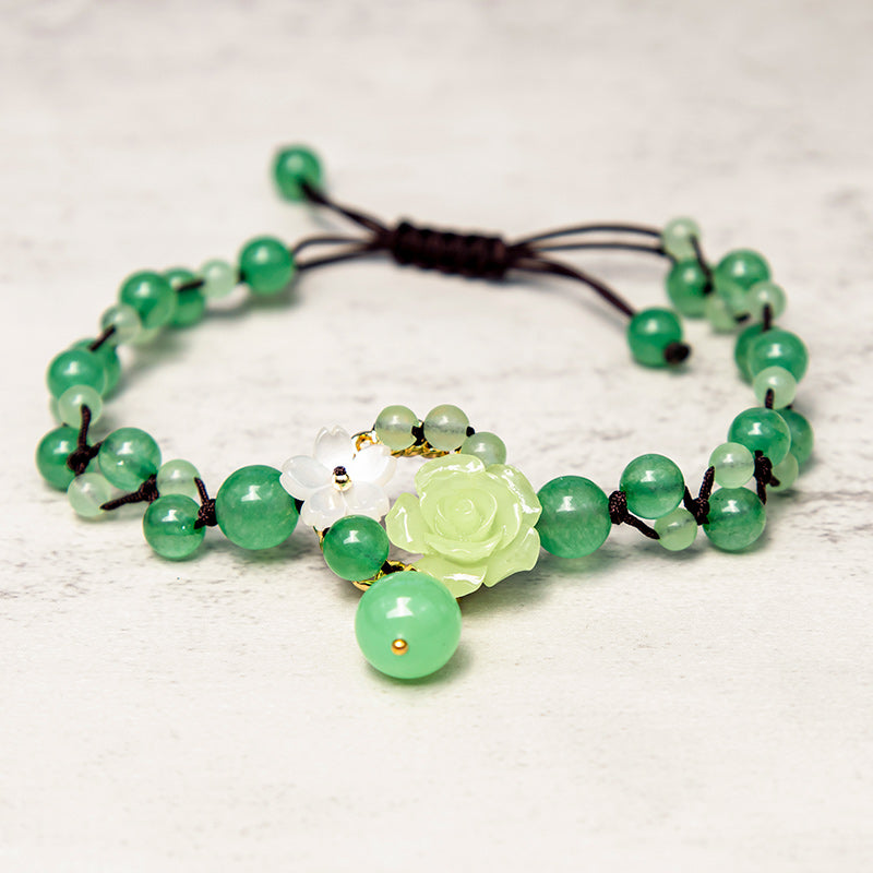 Adjustable Jade Braided Weave Anklet for Mindful Alignment