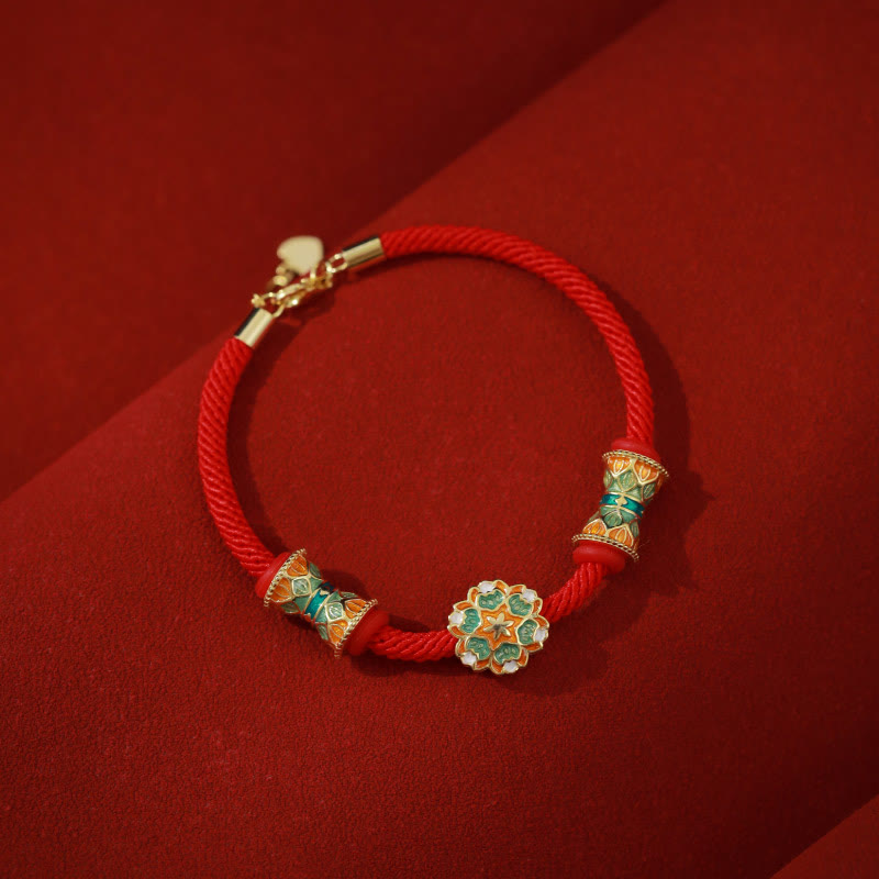 Dunhuang 925 Sterling Silver Lotus Drum Red String Bracelet for New Beginnings