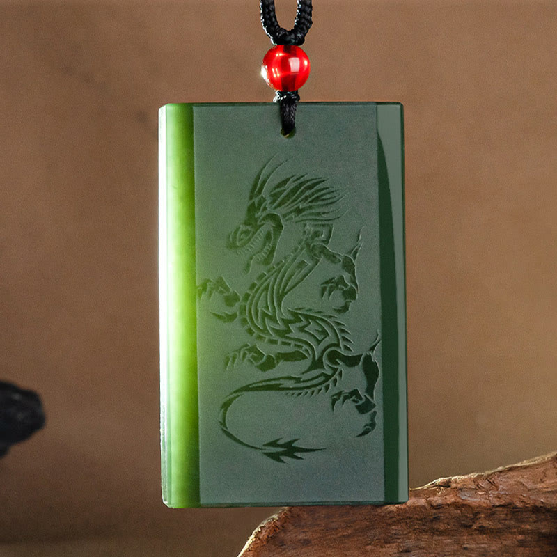 Hetian Cyan Jade Dragon Engraved Success Necklace Pendant