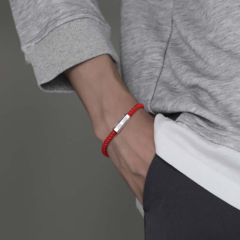 Custom Letter Engraving 925 Sterling Silver Braided Red String Bracelet
