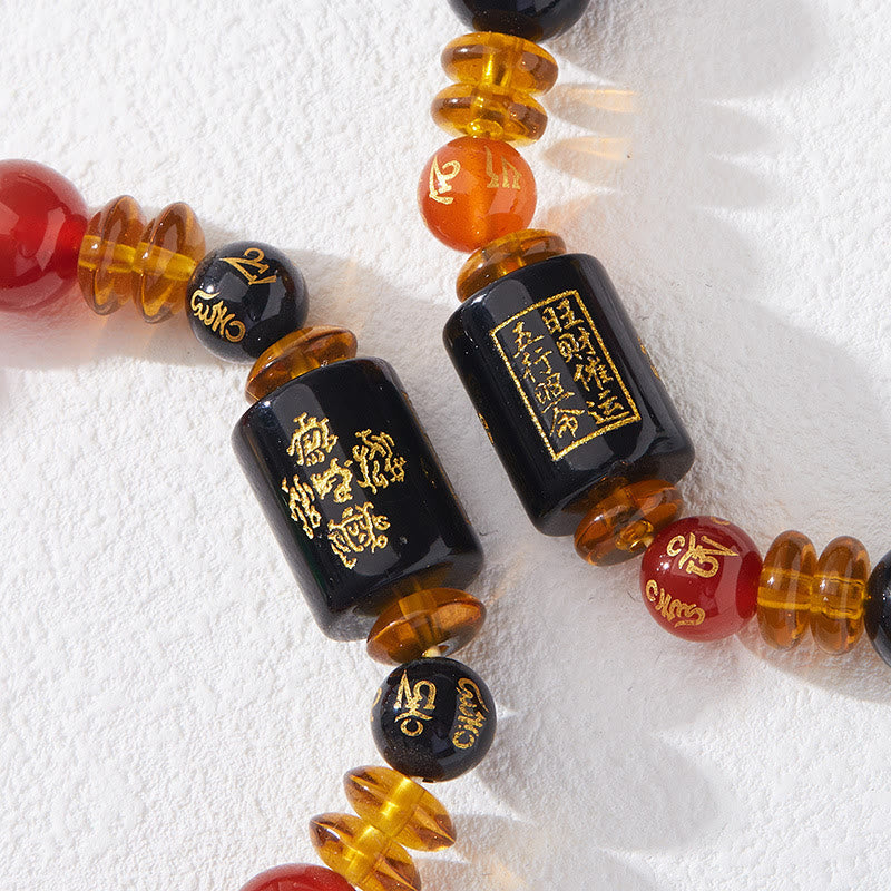 Five Elements Black Onyx Red Agate Wisdom Wealth Bracelet