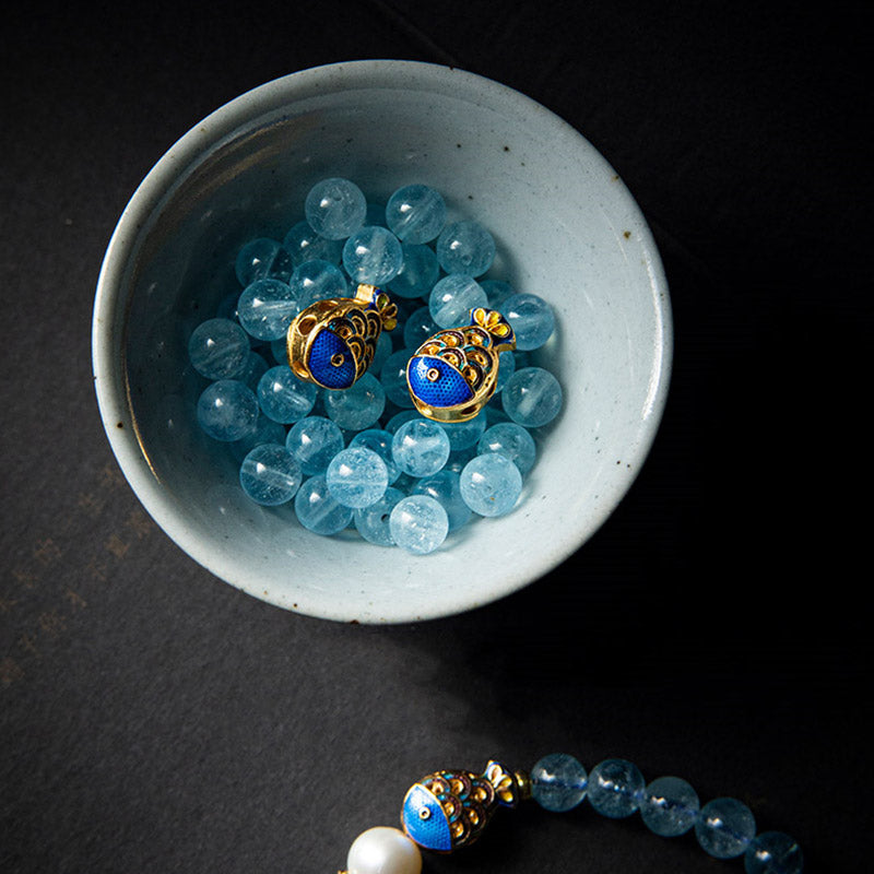 Natural Aquamarine Lazurite Fish Healing Bracelet