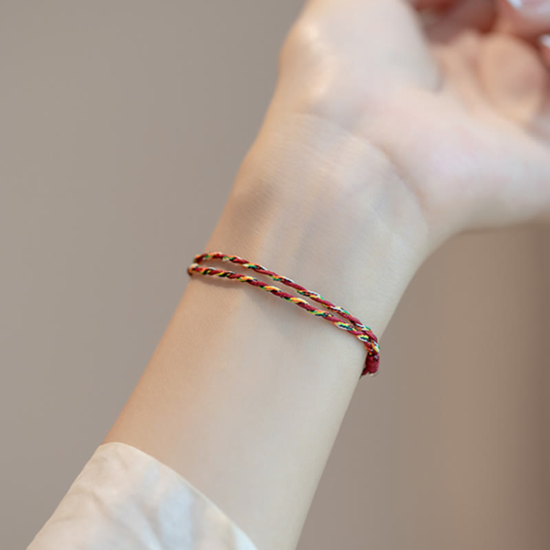 Braided Red String & 925 Sterling Silver Koi Fish Adjustable Bracelet Anklet