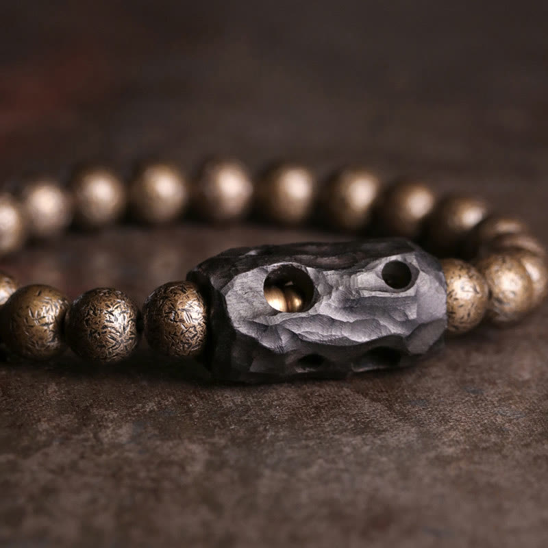 Ebony Wood, Brass, and Copper Beaded Bracelet