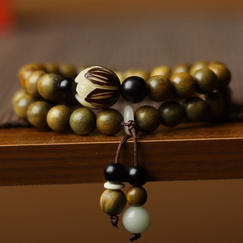 Green Sandalwood Bodhi Seed Lotus Soothing Double Wrap Bracelet