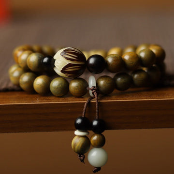 Green Sandalwood Bodhi Seed Lotus Soothing Double Wrap Bracelet