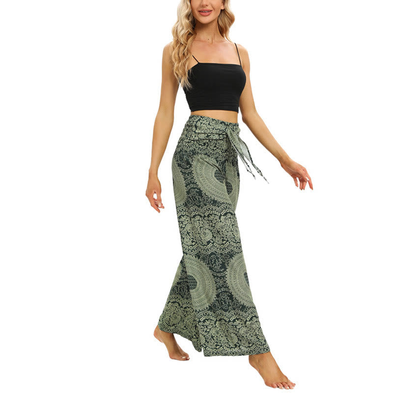 Boho Lace-up Wide Leg Pants Women's Yoga Pants