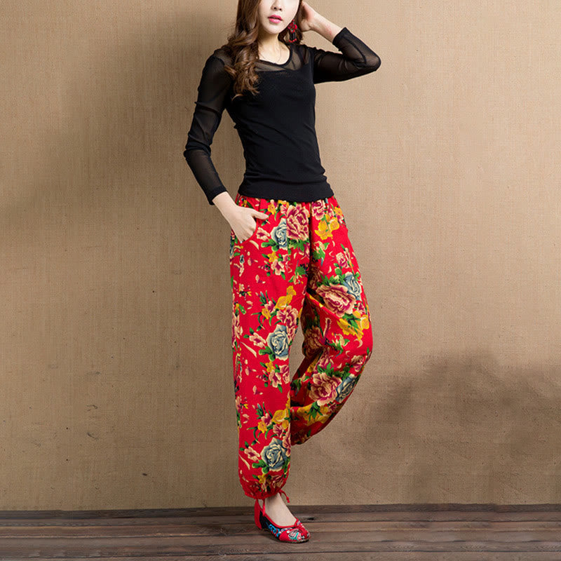 Breathable Floral Meditative Harem Pants with Pockets