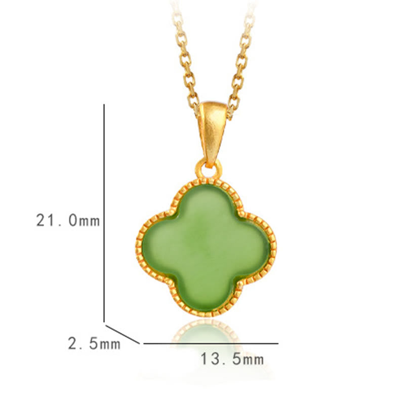 925 Sterling Silver Natural Hetian Jade Luck Four Leaf Clover Necklace Pendant