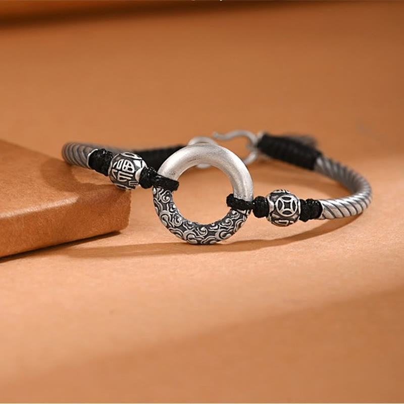 999 Sterling Silver Fu Character Peace Buckle Copper Coin Auspicious Clouds Fortune Bracelet