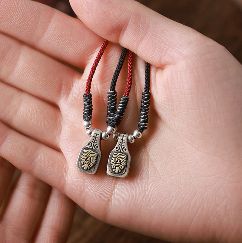 Tibetan 925 Sterling Silver Zakiram Goddess of Wealth Protection Rope Necklace Pendant