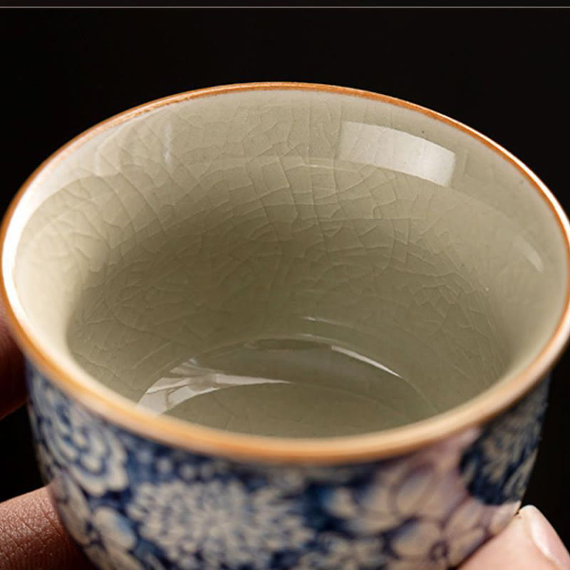 Vintage Lotus Peony Plum Blossom Chrysanthemum Ceramic Teacup Tea Cups