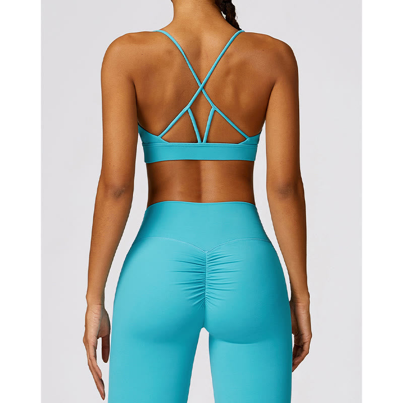 Gym Sports Yoga Backless Bra Crop Tank Top Breathable Shorts