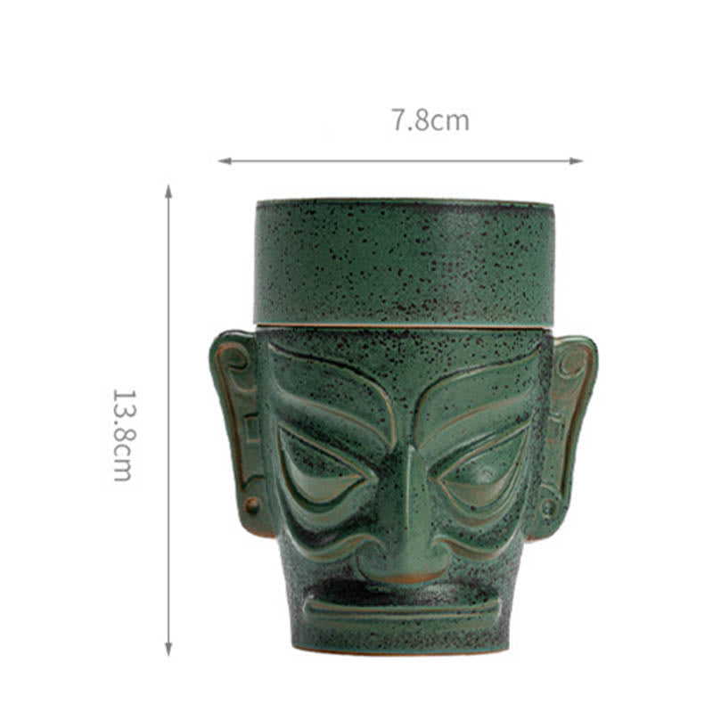 Ancient Sanxingdui Mask Ceramic Incense Burner - 13.8cm x 7.8cm