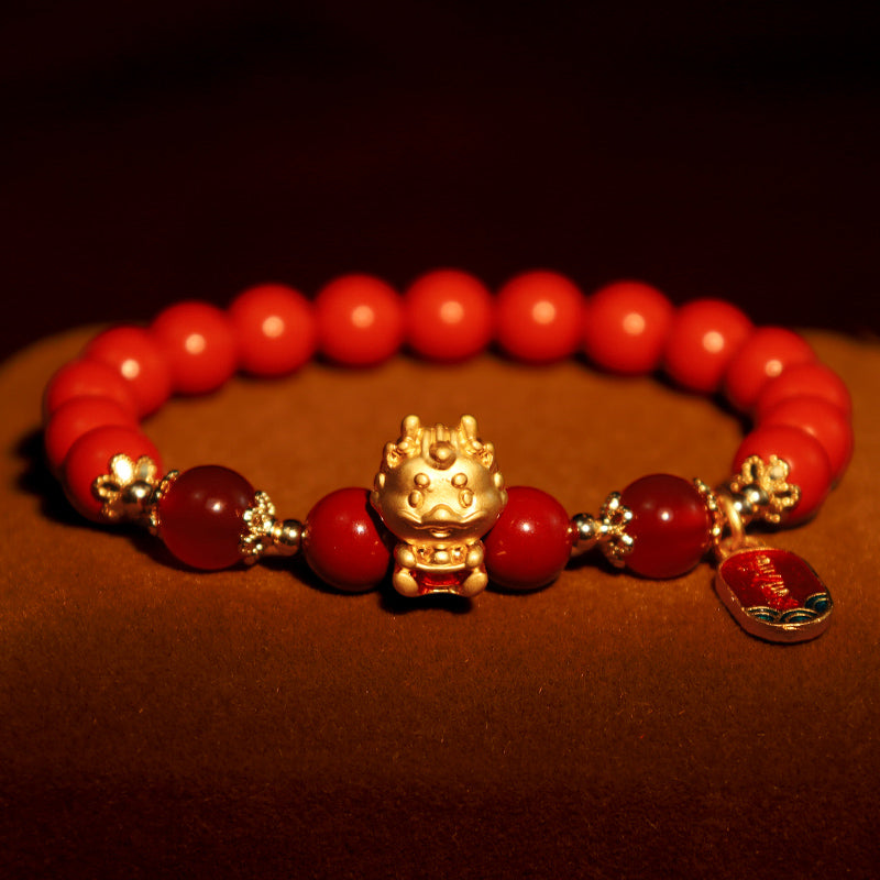 Year of the Dragon Natural Cinnabar Ingot Protection Bracelet