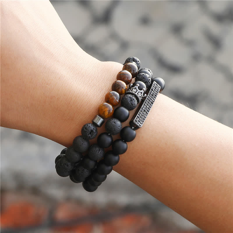 3Pcs Frosted Stone Lava Rock Tiger Eye Activate Bracelet