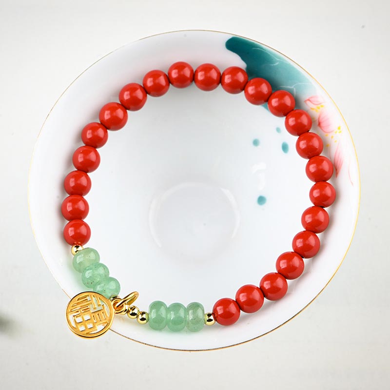 Tibetan Cinnabar Green Aventurine Luck Bracelet Necklace