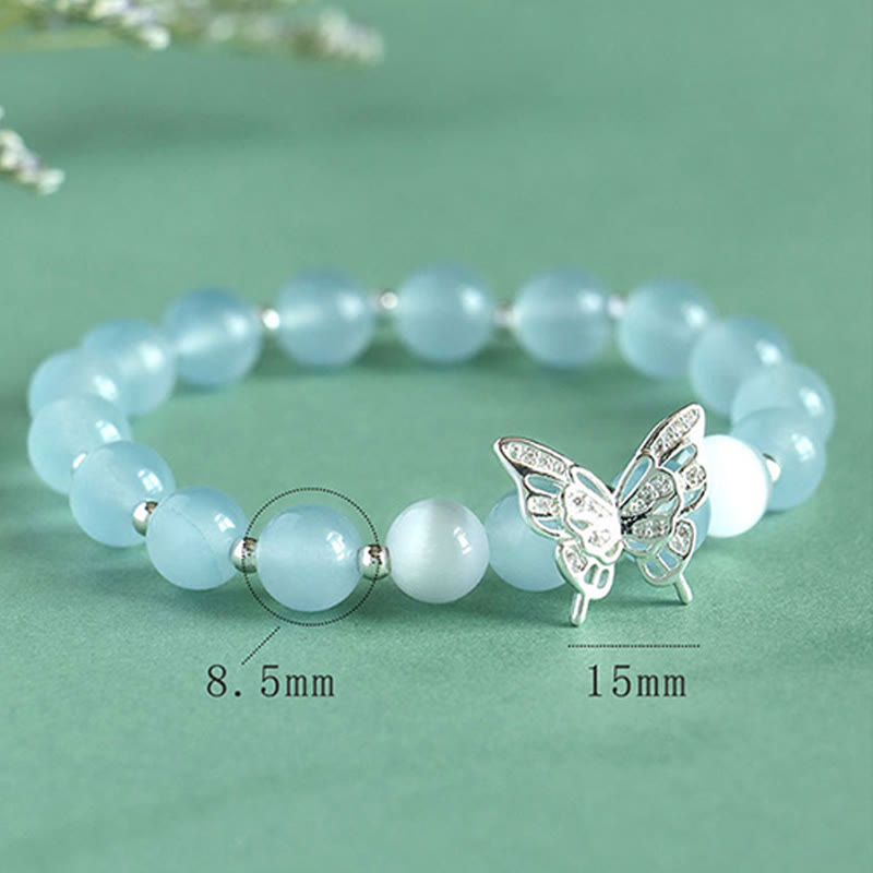 Blue Chalcedony Pink Crystal Purple Chalcedony Butterfly Energy Bracelet