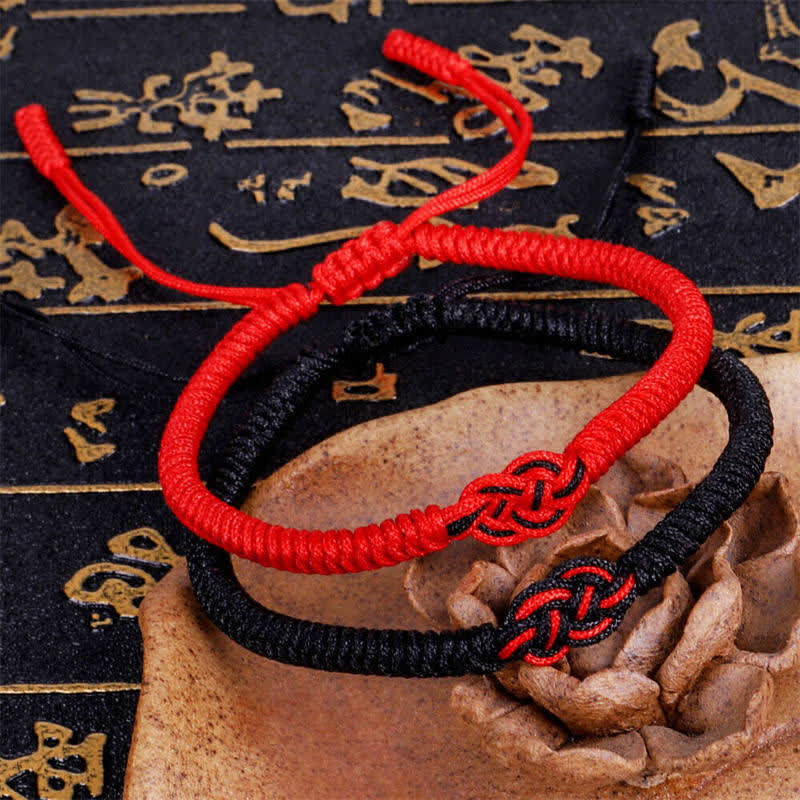 Handmade Tibetan Endless Knot Red String Bracelet Set for Couples, 2Pcs