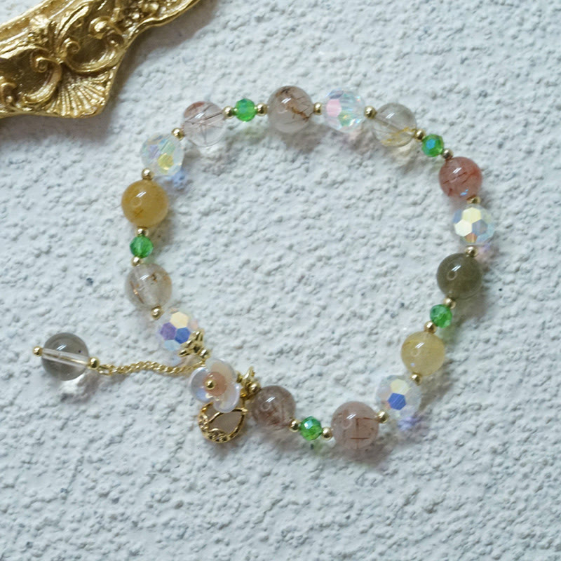 Natural Clear Quartz and Floral Gemstone Bracelet for Emotional Clarity