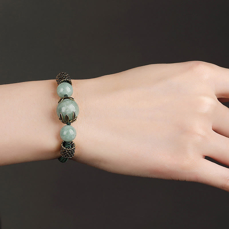 Handmade Green Rope Adjustable Jade Bead Minimalist Bracelet