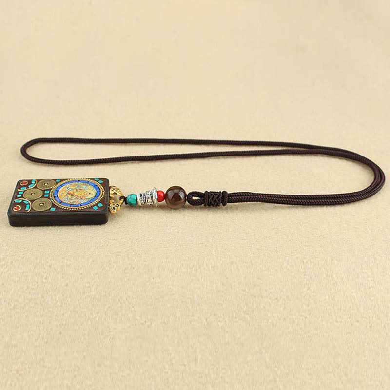 Tibet God of Wealth Thangka Ebony Peace Necklace Pendant