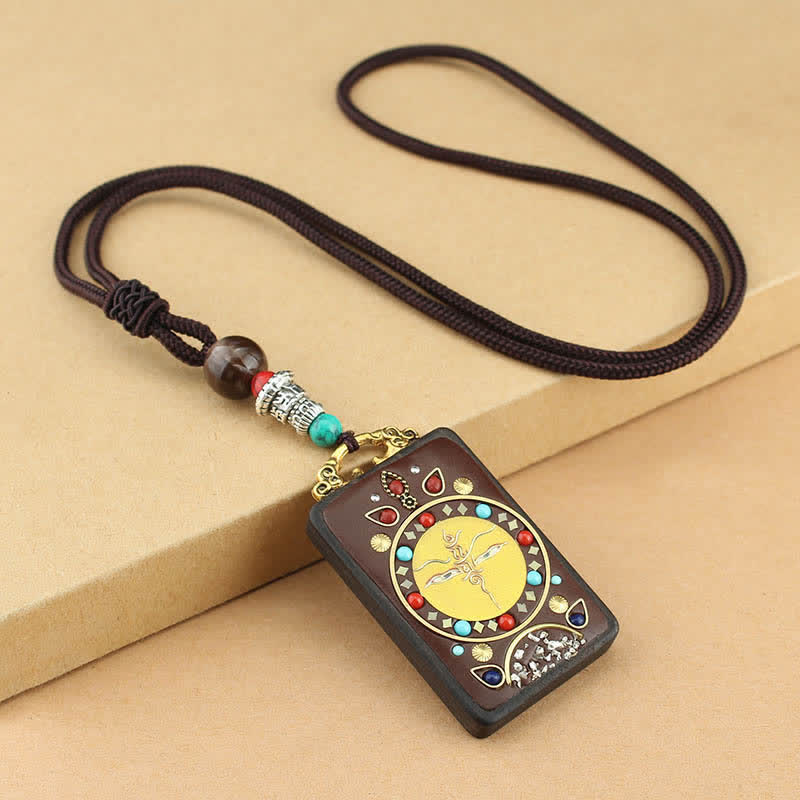 Tibet God of Wealth Thangka Ebony Peace Necklace Pendant