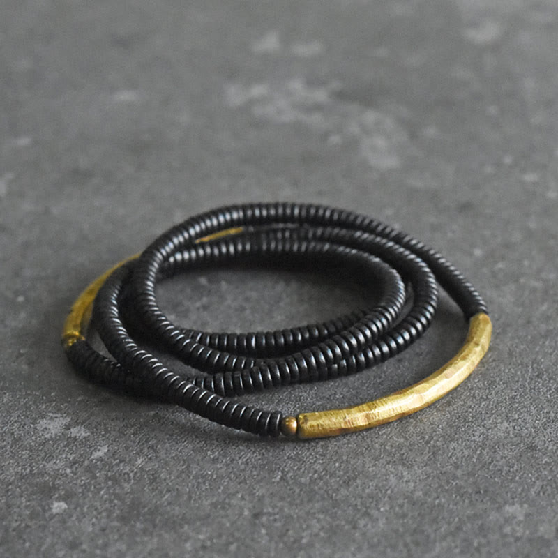 Ebony Wood Brass Copper Balance Multilayered Bracelet
