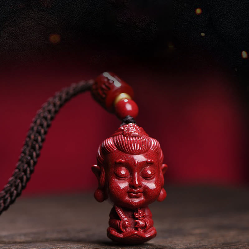 Chinese Zodiac Natal Buddha Natural Cinnabar Amulet Keep Away Evil Spirits Necklace Pendant