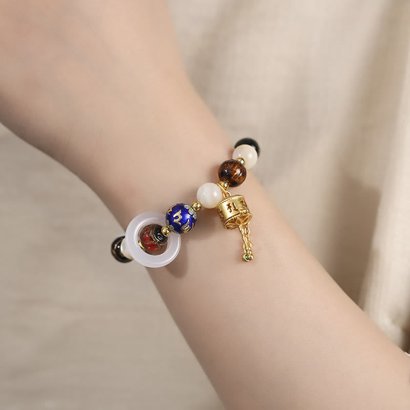 Tibetan Incense Ash Liuli Copper Om Mani Padme Hum Prayer Wheel Gemstone Bracelet