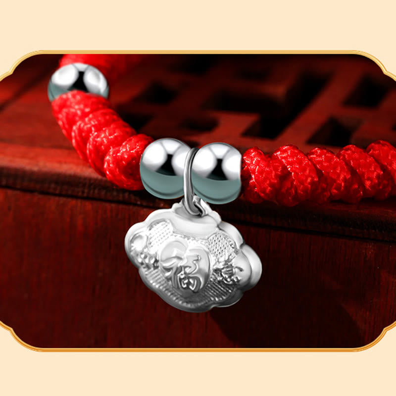 925 Sterling Silver Handmade Fu Character Lucky Money Bag Chinese Lock Charm Bell Lotus Copper Coin King Kong Knot Braided Kids Bracelet