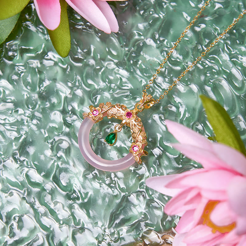 Green Chalcedony Peace Buckle Design Strength Necklace Pendant