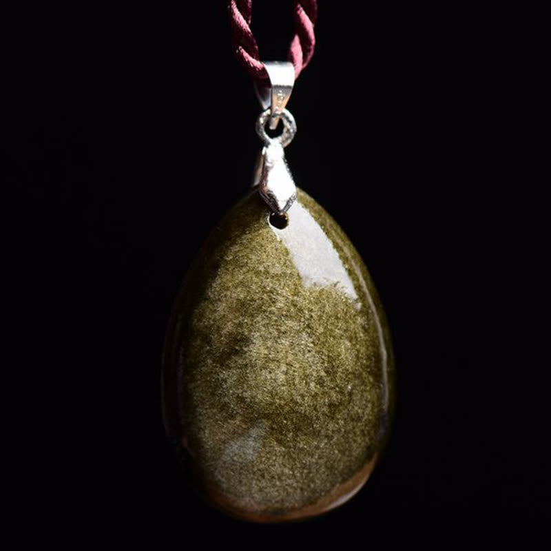 Gold Sheen Obsidian Black Obsidian Rainbow Obsidian Wealth Water Drop Necklace Pendant