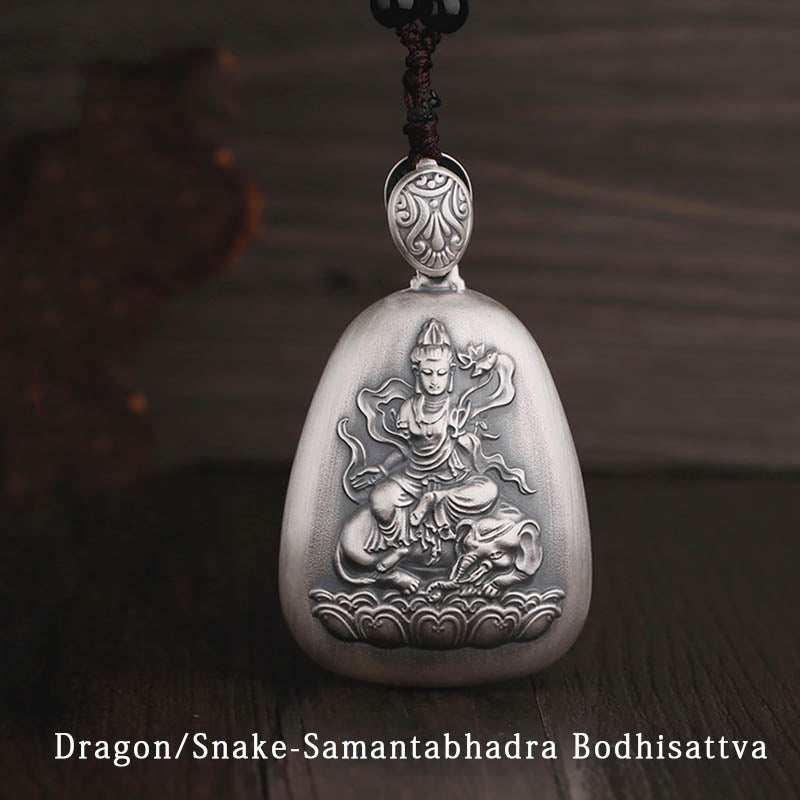 999 Sterling Silver Chinese Zodiac Natal Buddha Heart Sutra Engraved Protection Necklace Pendant