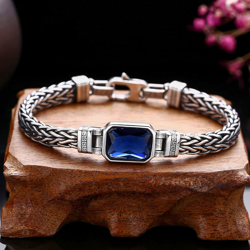 Retro Blue Acrylic Dragon Keel Braided Design Healing Wealth Buckle Bracelet