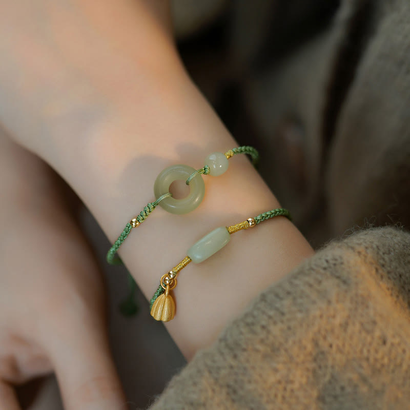 Lotus Jade Peace Buckle Bead Luck Happiness Charm String Bracelet