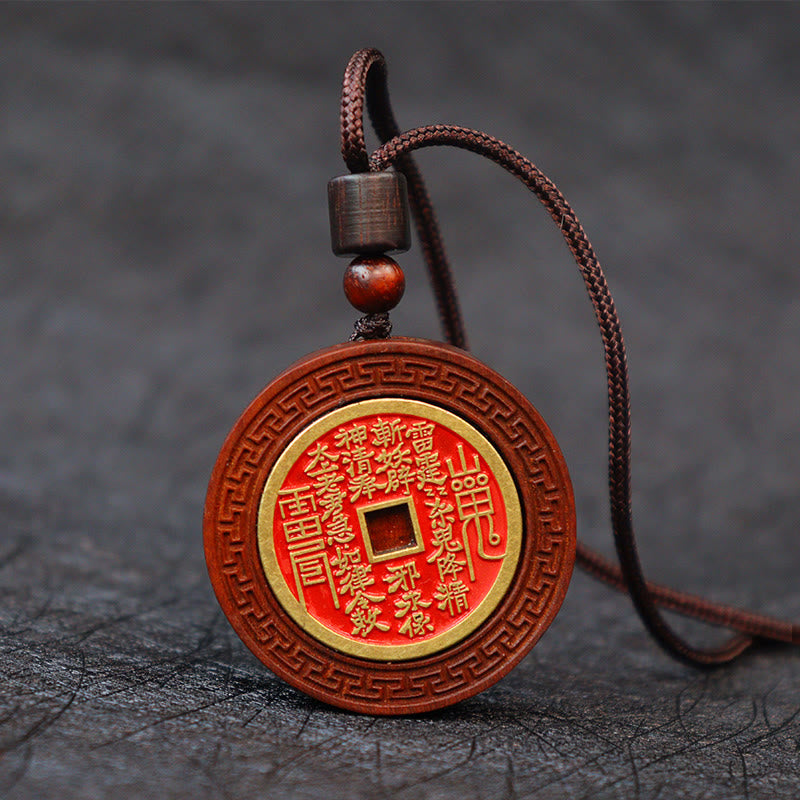 Lightning Struck Jujube Wood Yin Yang Bagua Mountain Ghosts Spend Money Protection Necklace Pendant